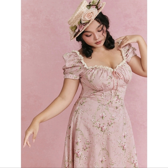 Lacemade Rosa Rubus Story Corset Bridgerton Floral Puff Sleeve Maxi Dress - Picture 4 of 10